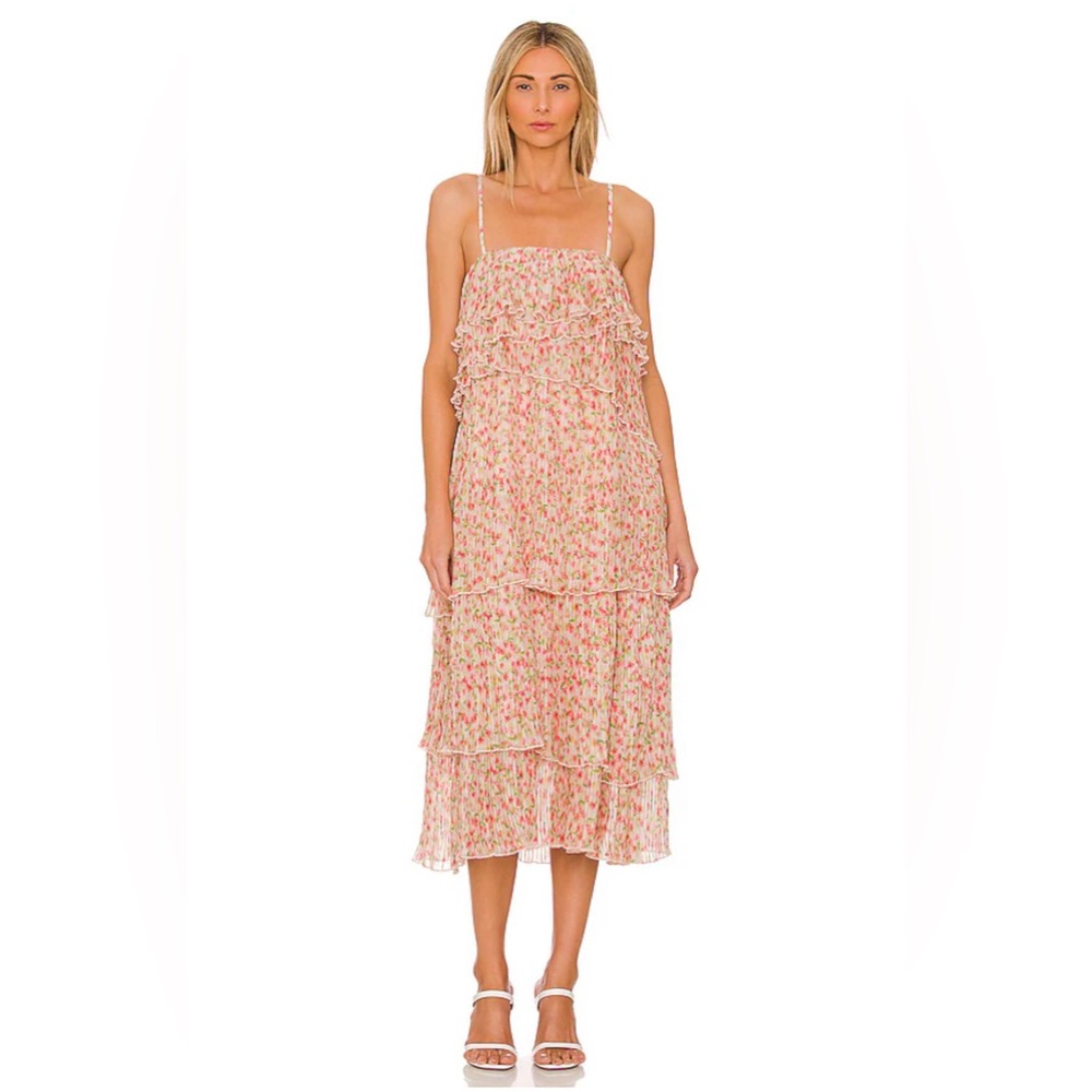 Something Navy | Floral Pleated Tiered Dress in Cream Multi